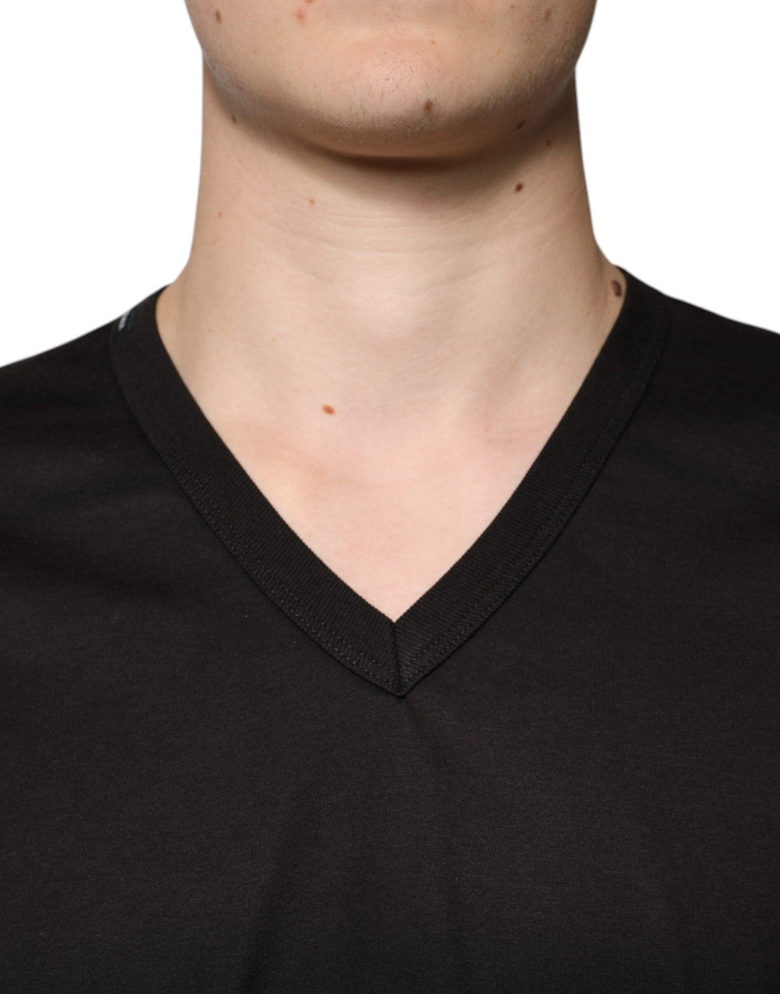 Dolce & Gabbana Black Cotton V-neck Short Sleeve T-shirt