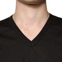 Dolce & Gabbana Black Cotton V-neck Short Sleeve T-shirt