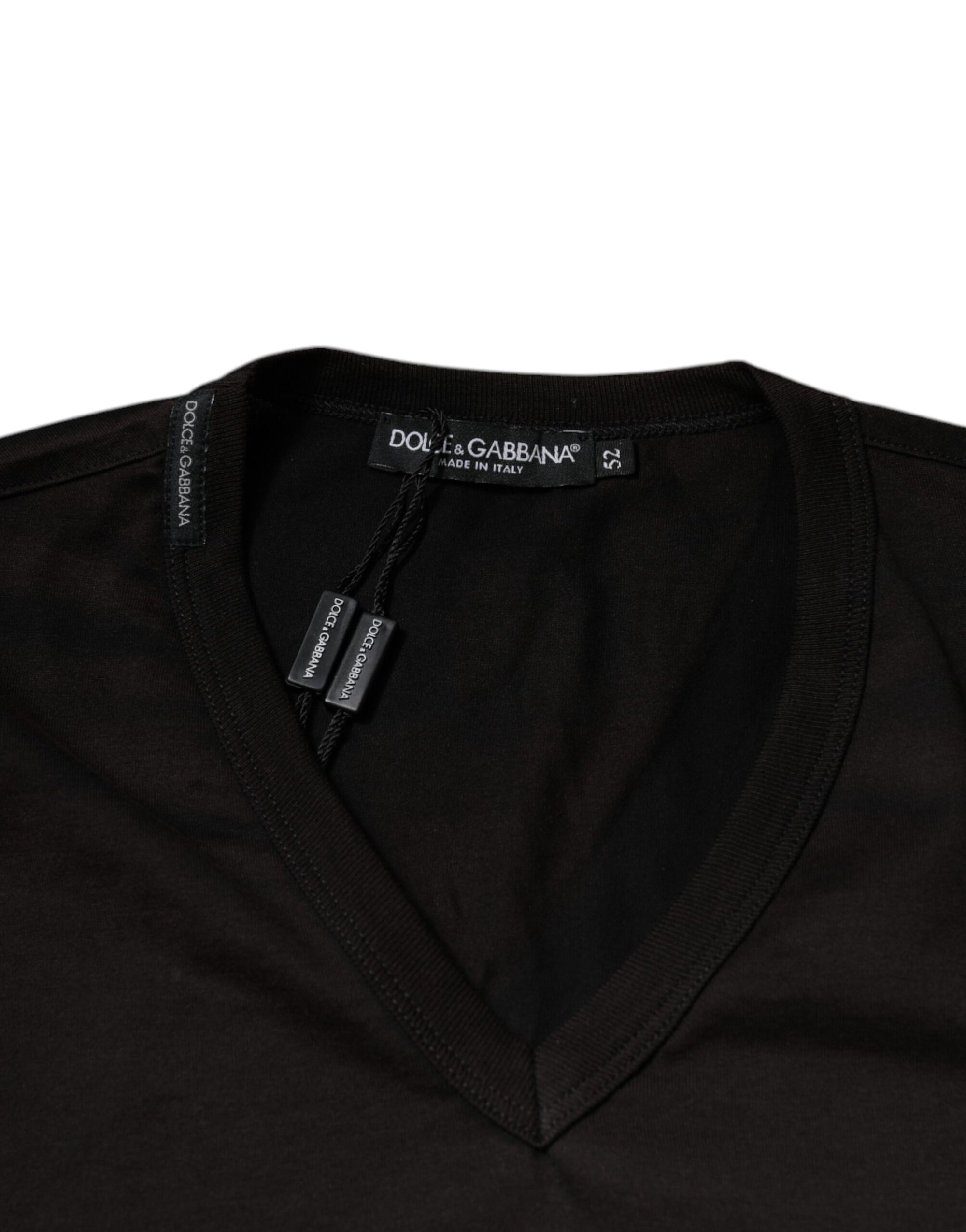 Dolce &amp; Gabbana Black Cotton V-neck Short Sleeve T-shirt