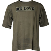 Dolce & Gabbana Army Green DG Love Cotton Crew Neck T-shirt