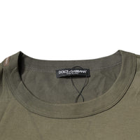 Dolce & Gabbana Army Green DG Love Cotton Crew Neck T-shirt