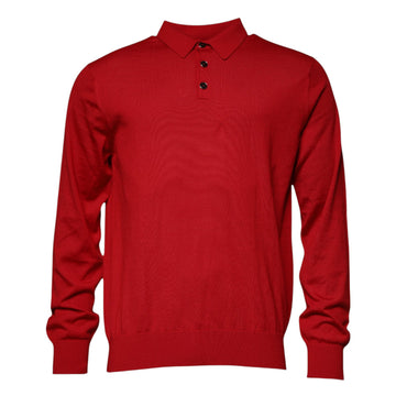 Dolce & Gabbana Red Cashmere Collared Pullover Sweater