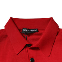 Dolce & Gabbana Red Cashmere Collared Pullover Sweater