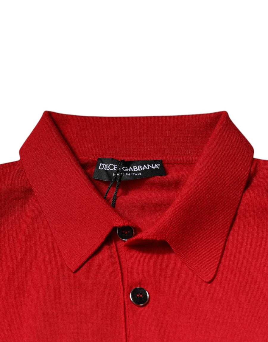 Dolce & Gabbana Red Cashmere Collared Pullover Sweater