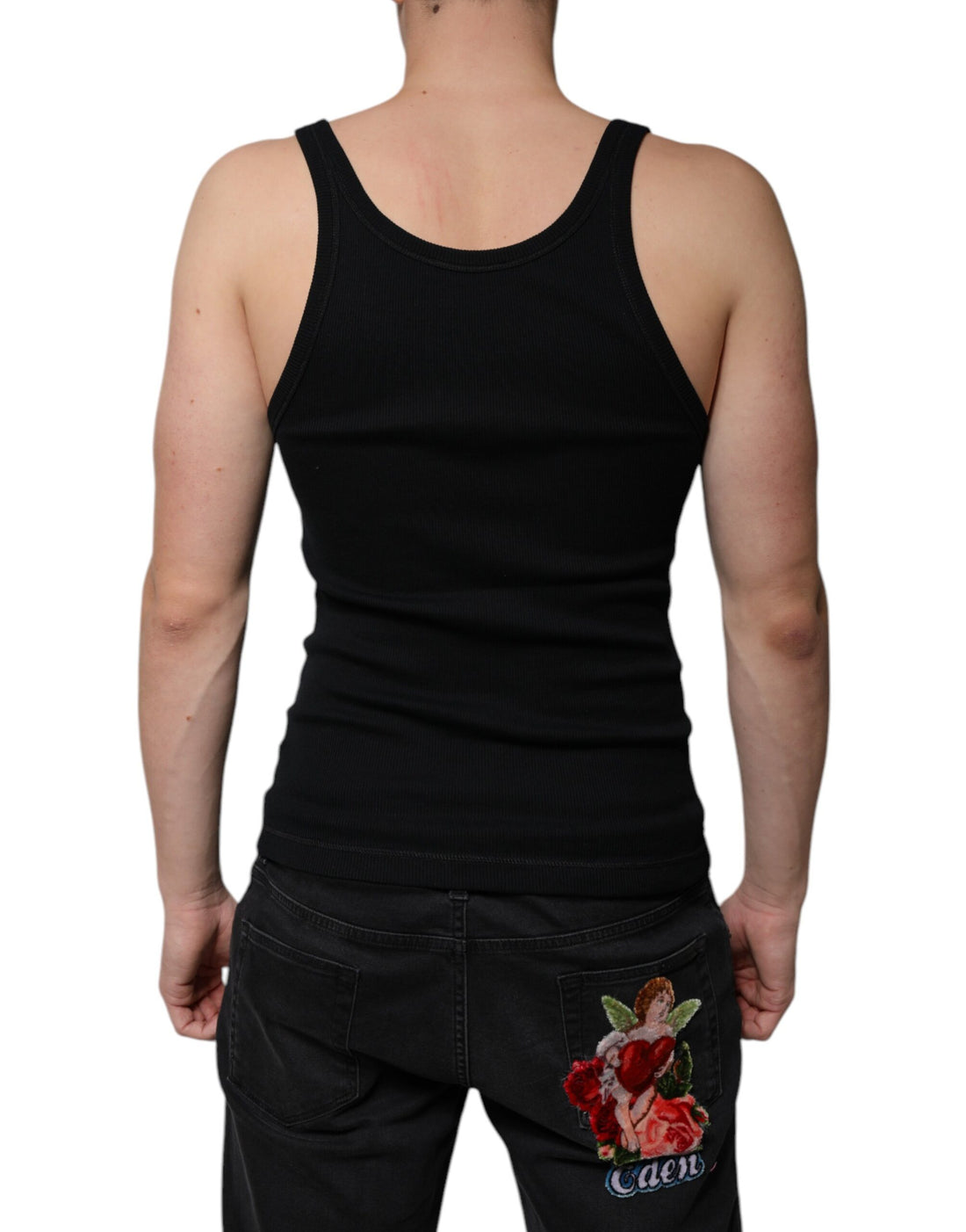 Dolce & Gabbana Black Cotton Sleeveless Round Neck Tank T-shirt