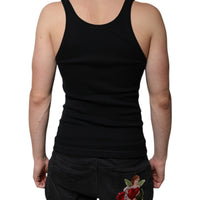 Dolce & Gabbana Black Cotton Sleeveless Round Neck Tank T-shirt