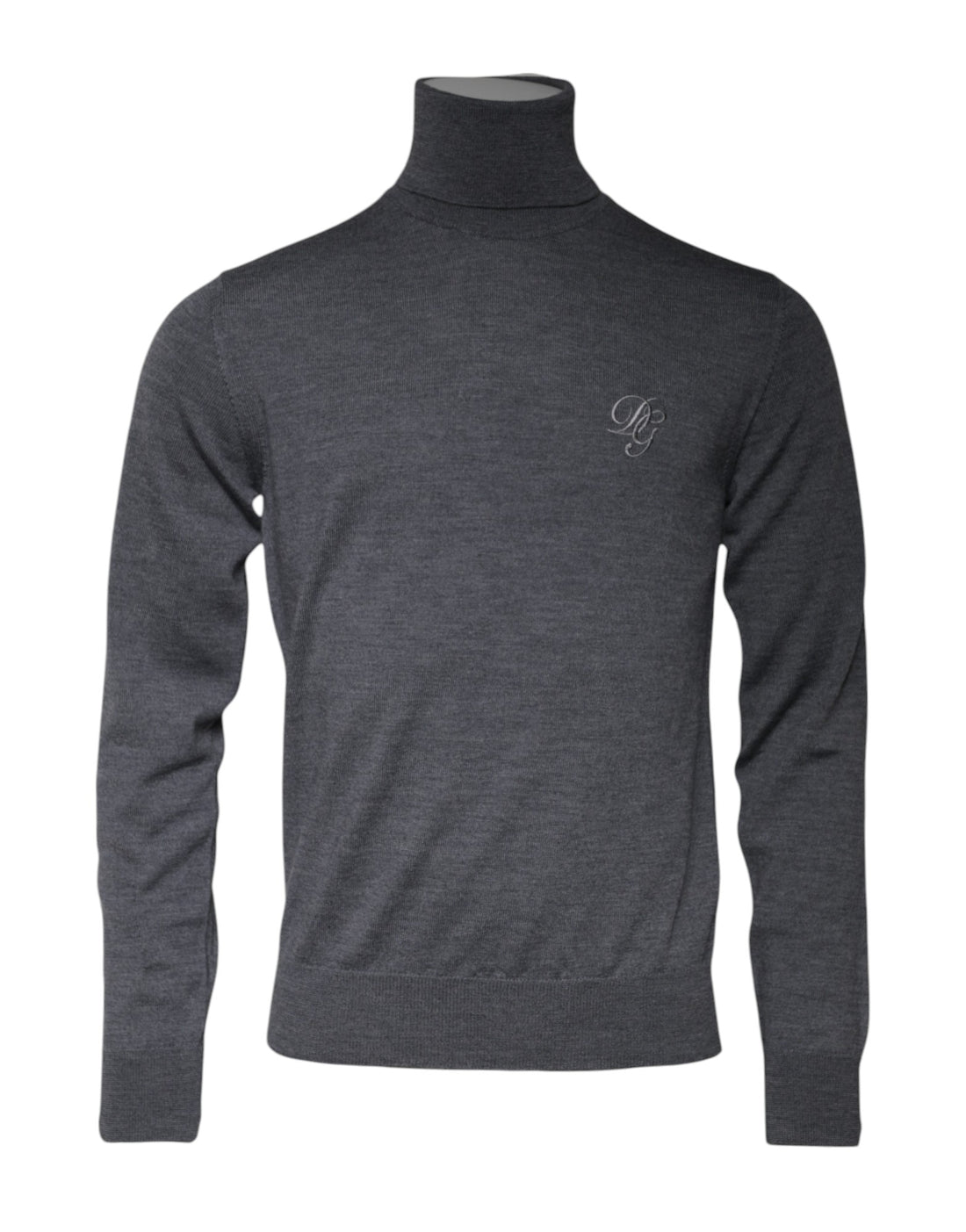 Dolce & Gabbana Gray Wool Logo Turtleneck Pullover Sweater