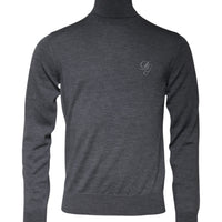 Dolce & Gabbana Gray Wool Logo Turtleneck Pullover Sweater