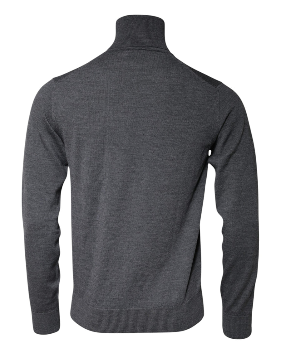 Dolce & Gabbana Gray Wool Logo Turtleneck Pullover Sweater