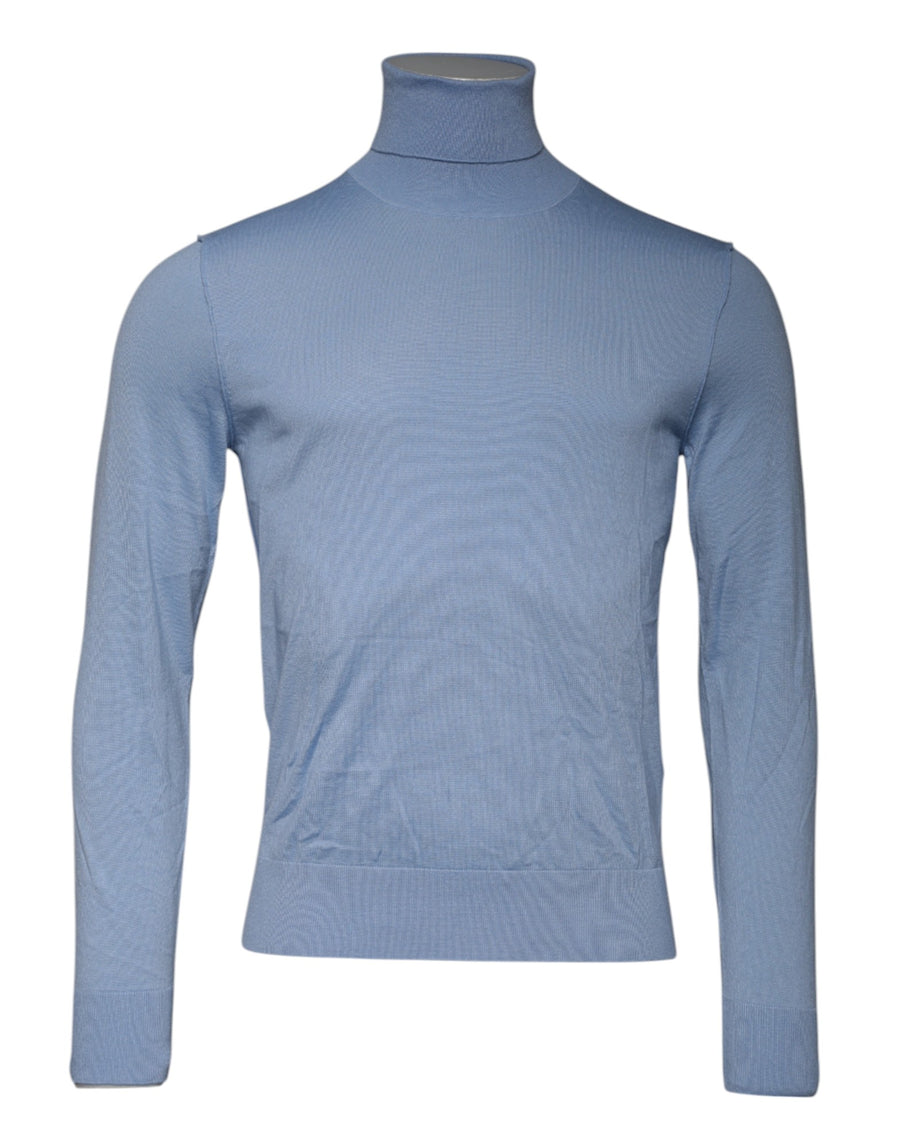 Dolce & Gabbana Light Blue Silk Turtleneck Pullover Sweater