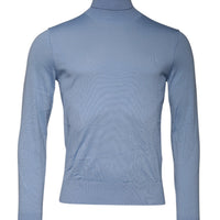 Dolce & Gabbana Light Blue Silk Turtleneck Pullover Sweater