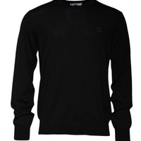 Dolce & Gabbana Black Logo Wool Crew Neck Pullover Sweater