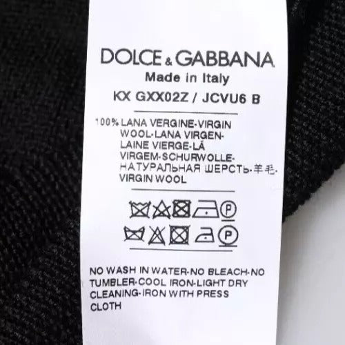 Dolce & Gabbana Black Logo Wool Crew Neck Pullover Sweater