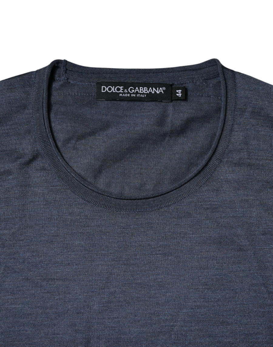 Dolce & Gabbana Dark Gray Silk Crew Neck Pullover Sweater