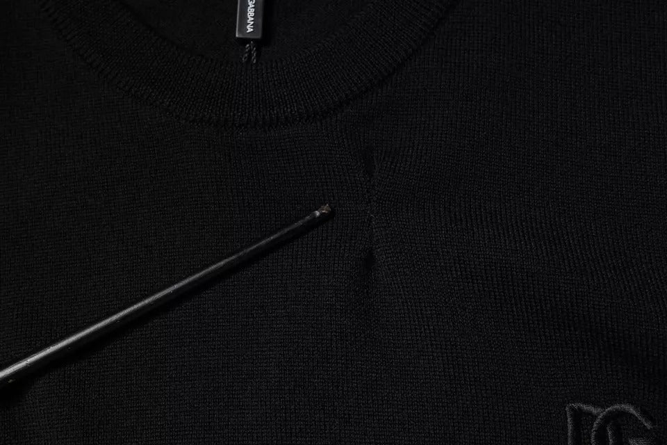 Dolce & Gabbana Black Logo Wool Crew Neck Pullover Sweater