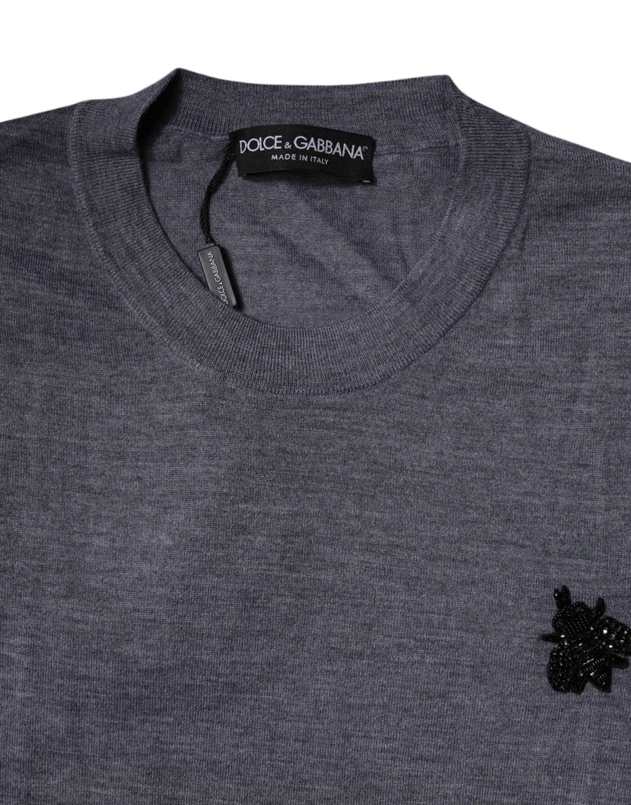 Dolce & Gabbana Gray Cashmere Crew Neck Short Sleeve T-shirt