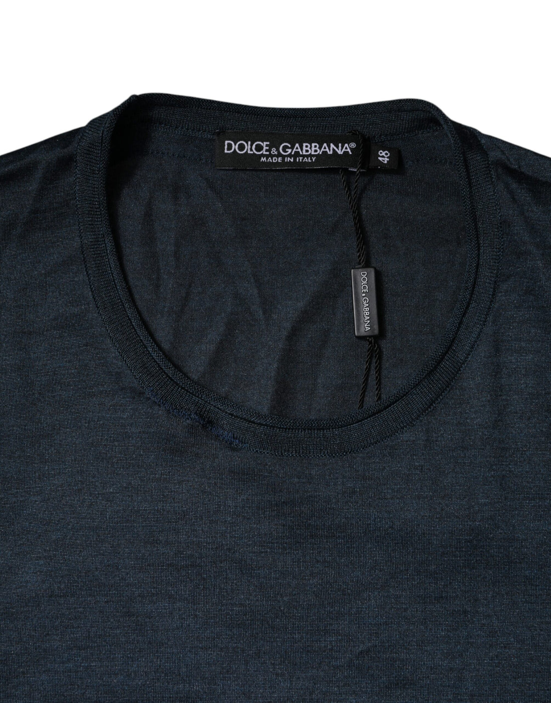 Dolce & Gabbana Dark Blue Silk Crew Neck Short Sleeve T-shirt