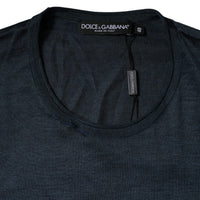 Dolce & Gabbana Dark Blue Silk Crew Neck Short Sleeve T-shirt