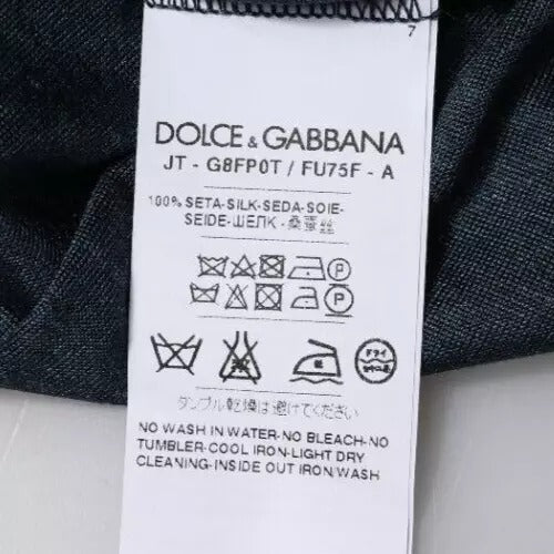 Dolce & Gabbana Dark Blue Silk Crew Neck Short Sleeve T-shirt