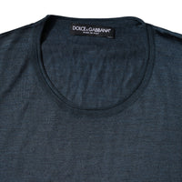 Dolce & Gabbana Dark Blue Silk Crew Neck Short Sleeve T-shirt