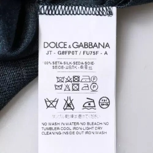 Dolce & Gabbana Dark Blue Silk Crew Neck Short Sleeve T-shirt