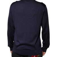 Dolce & Gabbana Navy Blue Silk V-neck Pullover Sweater