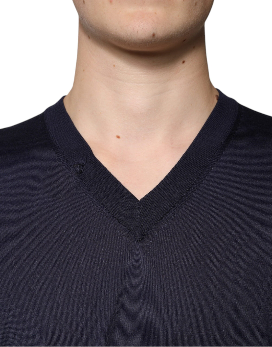 Dolce & Gabbana Navy Blue Silk V-neck Pullover Sweater