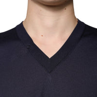 Dolce & Gabbana Navy Blue Silk V-neck Pullover Sweater