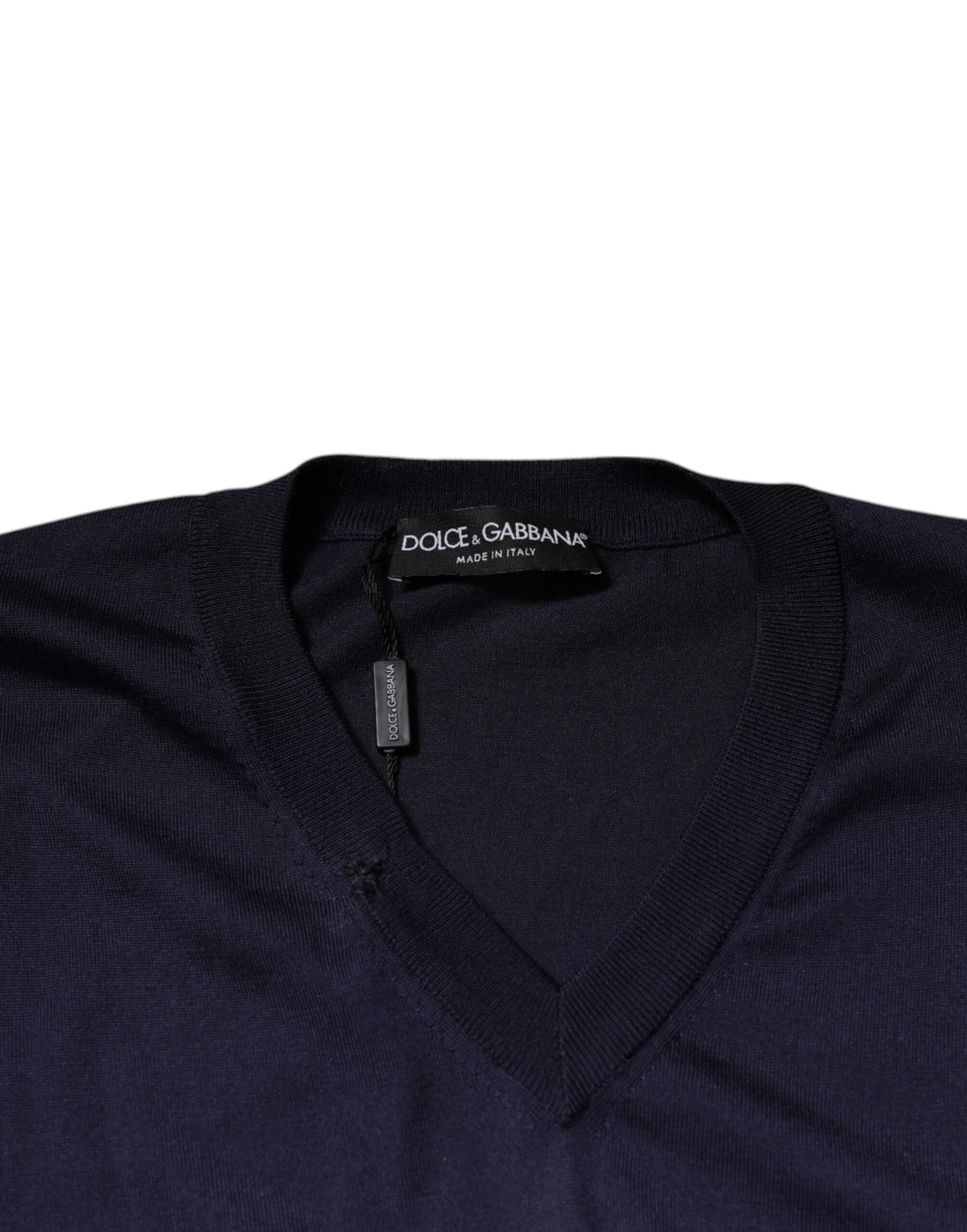 Dolce & Gabbana Navy Blue Silk V-neck Pullover Sweater