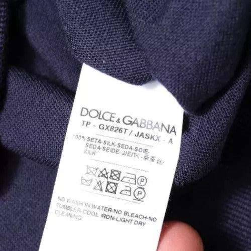 Dolce &amp; Gabbana Navy Blue Silk V-neck Pullover Sweater