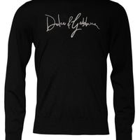 Dolce & Gabbana Black Logo Wool Crew Neck Pullover Sweater