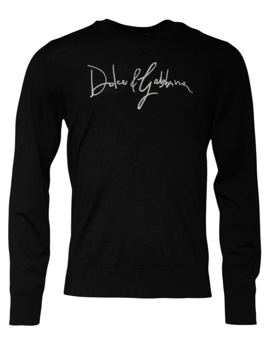 Dolce & Gabbana Black Logo Wool Crew Neck Pullover Sweater