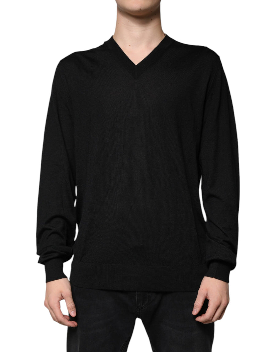 Dolce & Gabbana Black Cashmere V-neck Pullover Sweater