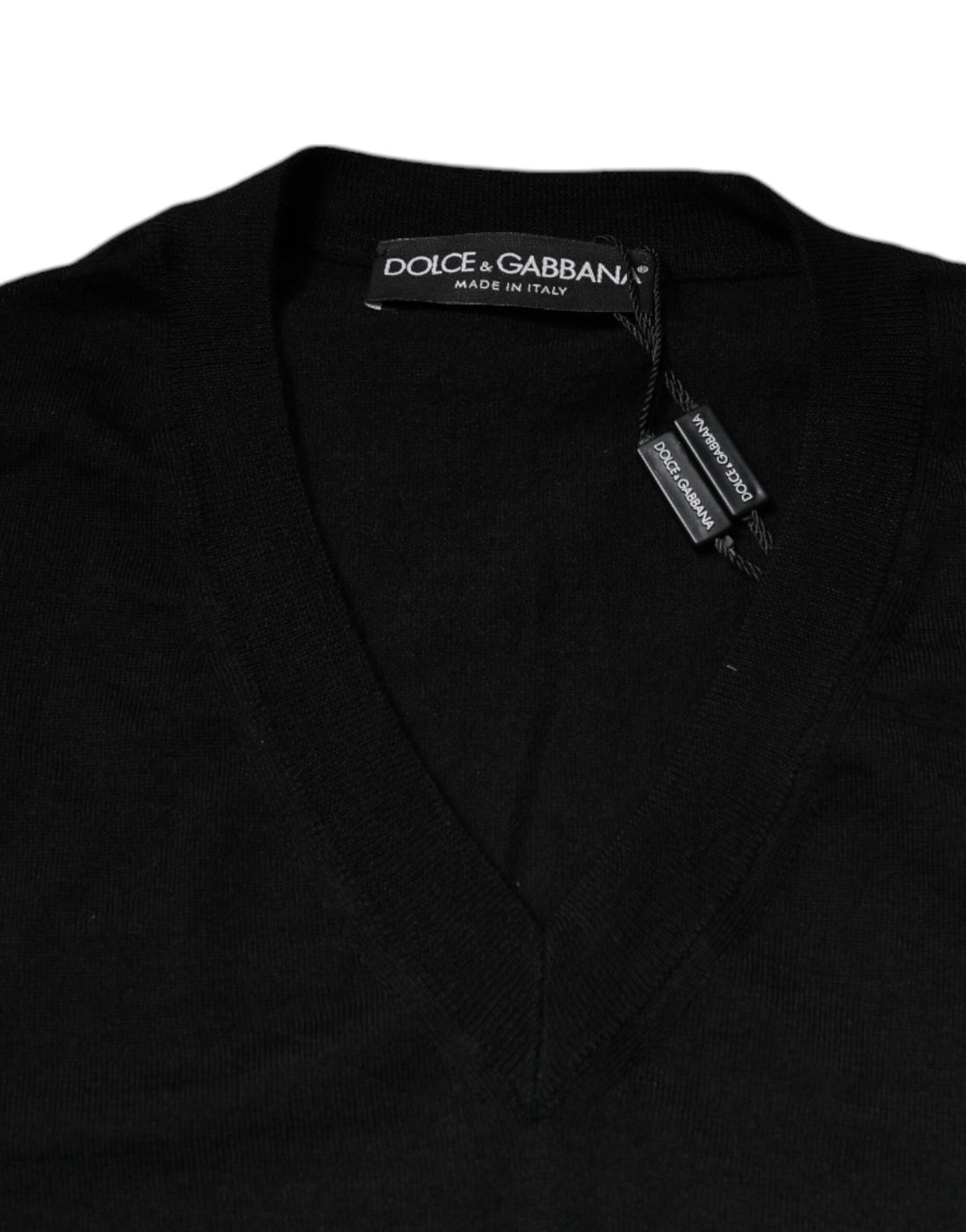 Dolce & Gabbana Black Cashmere V-neck Pullover Sweater