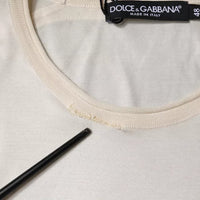 Dolce & Gabbana Off White Silk Crew Neck Short Sleeve T-shirt