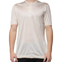 Dolce & Gabbana Off White Silk Crew Neck Henley T-shirt