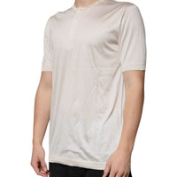 Dolce & Gabbana Off White Silk Crew Neck Henley T-shirt