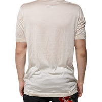 Dolce & Gabbana Off White Silk Crew Neck Henley T-shirt