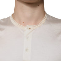 Dolce & Gabbana Off White Silk Crew Neck Henley T-shirt