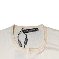 Dolce & Gabbana Off White Silk Crew Neck Henley T-shirt