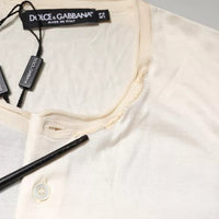 Dolce & Gabbana Off White Silk Crew Neck Henley T-shirt