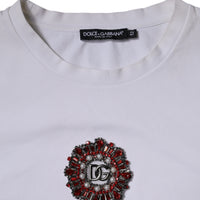 Dolce & Gabbana White Logo Embellished Crew Neck T-shirt