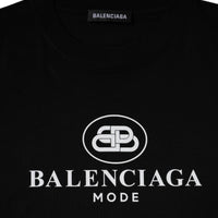 Balenciaga Black Cotton Logo Print Crew Neck Short Sleeves T-shirt