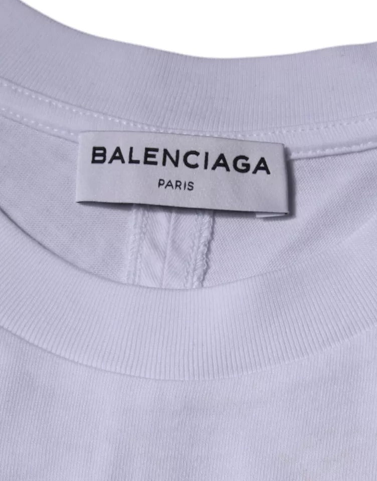 Balenciaga White Logo Cotton Jersey Crew Neck Short Sleeves T-shirt