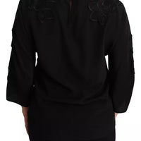 Dolce & Gabbana Black Floral Embroidered Blouse Silk Top