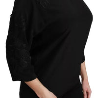 Dolce & Gabbana Black Floral Embroidered Blouse Silk Top