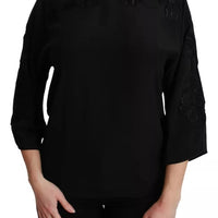 Dolce & Gabbana Black Floral Embroidered Blouse Silk Top