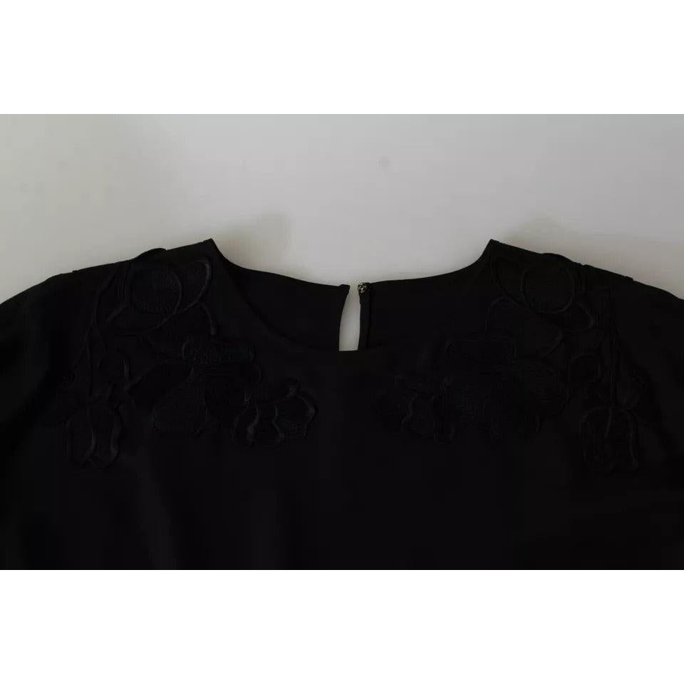 Dolce &amp; Gabbana Black Floral Embroidered Blouse Silk Top