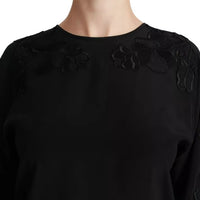 Dolce & Gabbana Black Floral Embroidered Blouse Silk Top