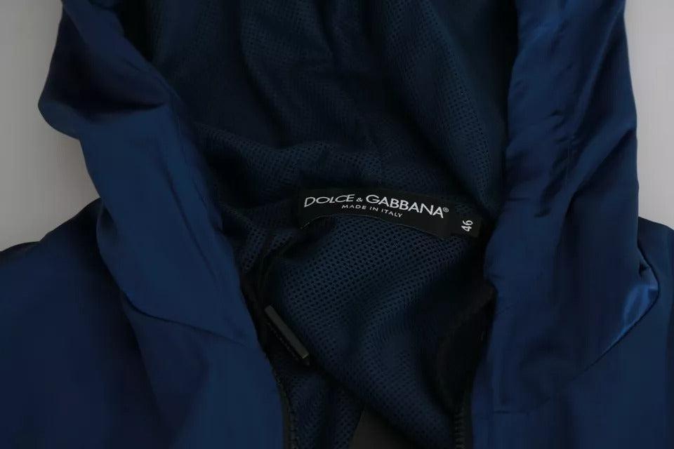 Dolce &amp; Gabbana Blue Zipper Hooded DG Sport Sweater